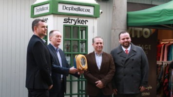 Limerick Milk Market Defibrillator installed in a restored vintage phone box